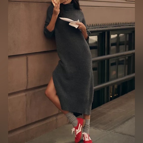 Anthropologie Charcoal Gray Turtleneck Long Sleeve Sweater Dress - Picture 3 of 3